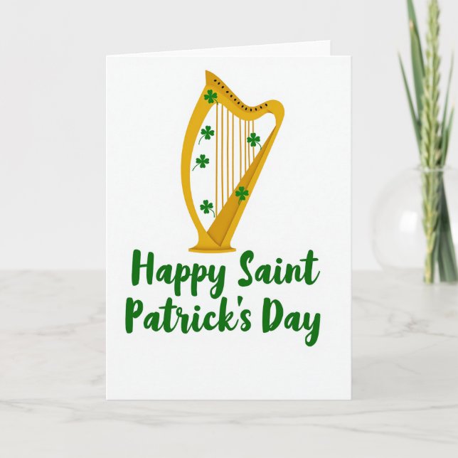 Shamrock Harp Happy Day Card (Front)
