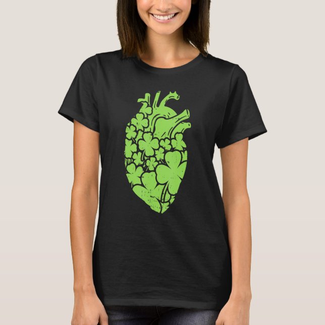 Shamrock Hear Cardiac Nurse St Patricks Day Anatom T-Shirt (Front)