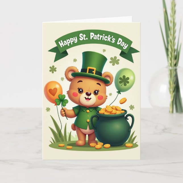 Shamrock Heart Balloon Bear Card (Front)