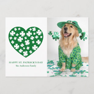 Shamrock Heart Clover Photo St. Patrick's Day Holiday Card