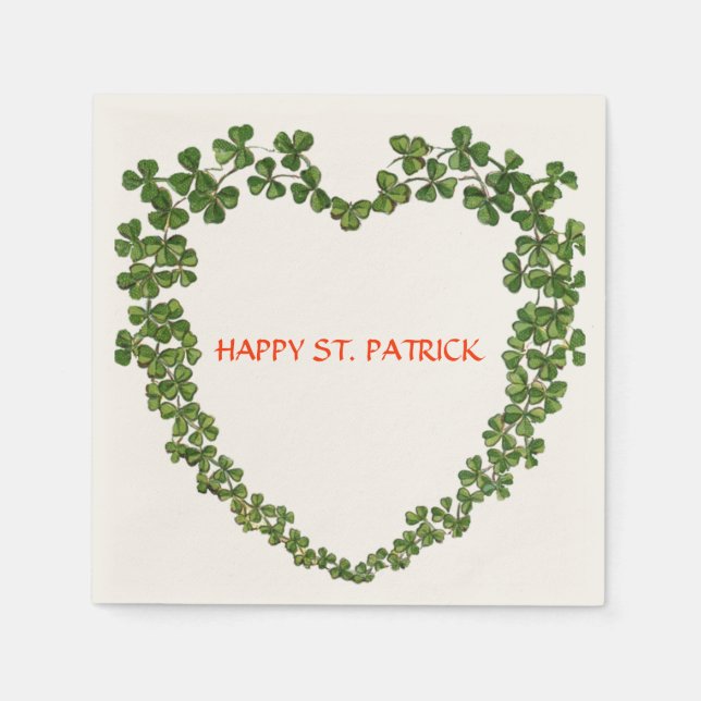 SHAMROCK HEART green purple Paper Napkins (Front)