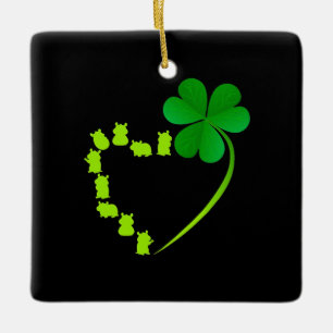 Shamrock Heart Horse Clover Ceramic Ornament