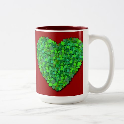 Shamrock Heart in Irish Green Two_Tone Coffee Mug