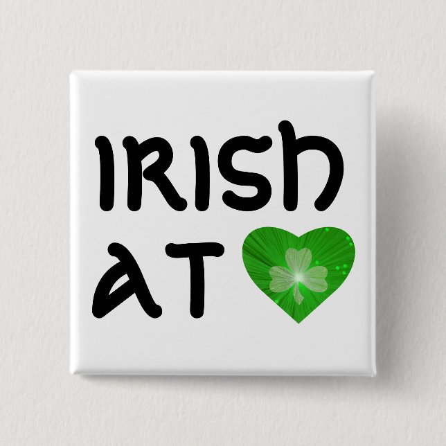 Shamrock Heart 'Irish at Heart' button white (Front)