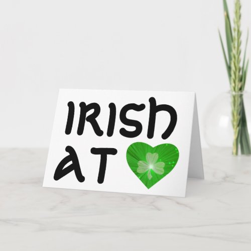 Shamrock Heart Irish at Heart  card white