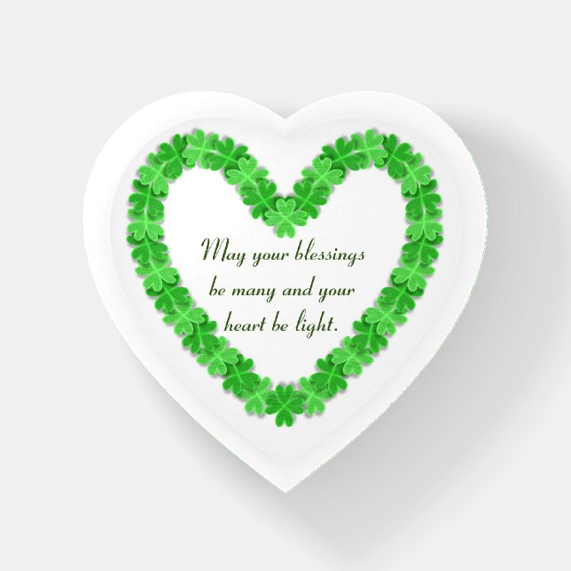 Shamrock Heart Irish Paperweight (Front)