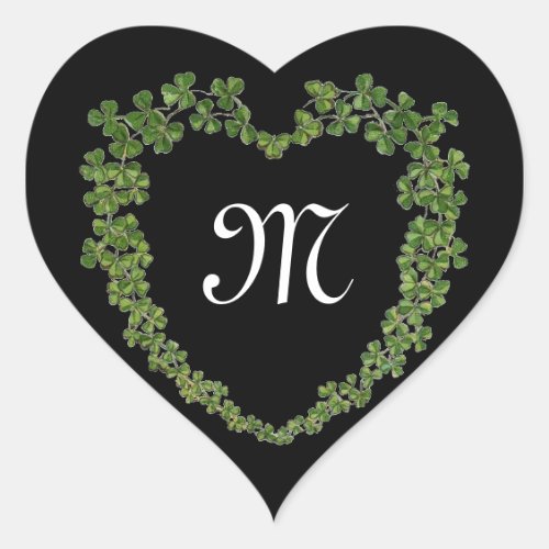 SHAMROCK HEART MONOGRAM St Patricks Day Black Heart Sticker