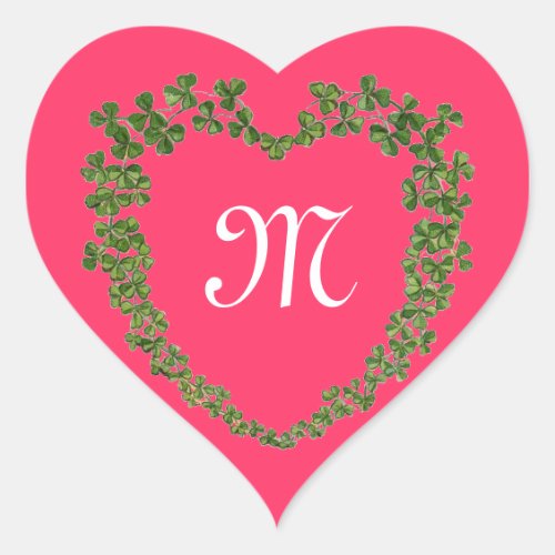 SHAMROCK HEART MONOGRAM St Patricks Day Pink  Heart Sticker