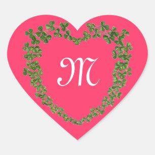 SHAMROCK HEART MONOGRAM St Patrick's Day Pink  Heart Sticker