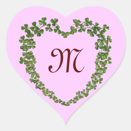 SHAMROCK HEART MONOGRAM St Patricks Day Pink  Heart Sticker