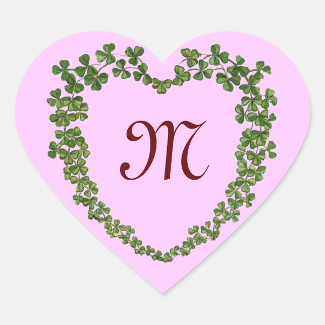 SHAMROCK HEART MONOGRAM St Patrick's Day Pink  Sticker (Front)