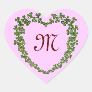 SHAMROCK HEART MONOGRAM St Patrick's Day Pink  Sticker