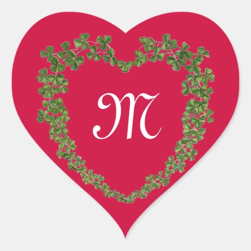 SHAMROCK HEART MONOGRAM St Patricks Day Red Heart Sticker