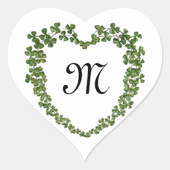 Shamrock Heart Monogram St Patrick's Day White Heart Sticker by AiLartworks at Zazzle
