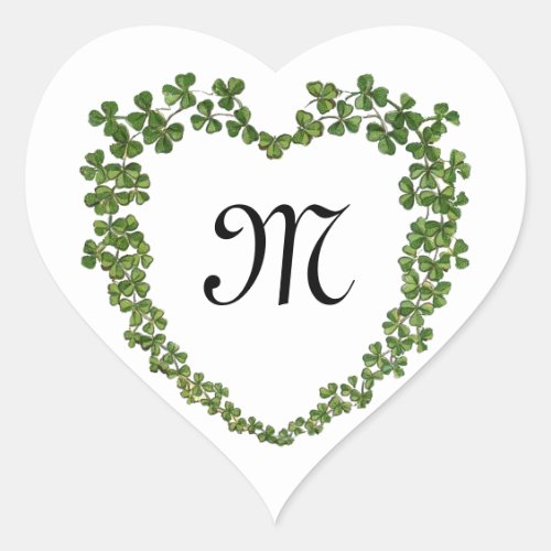 SHAMROCK HEART MONOGRAM St Patricks Day White Heart Sticker