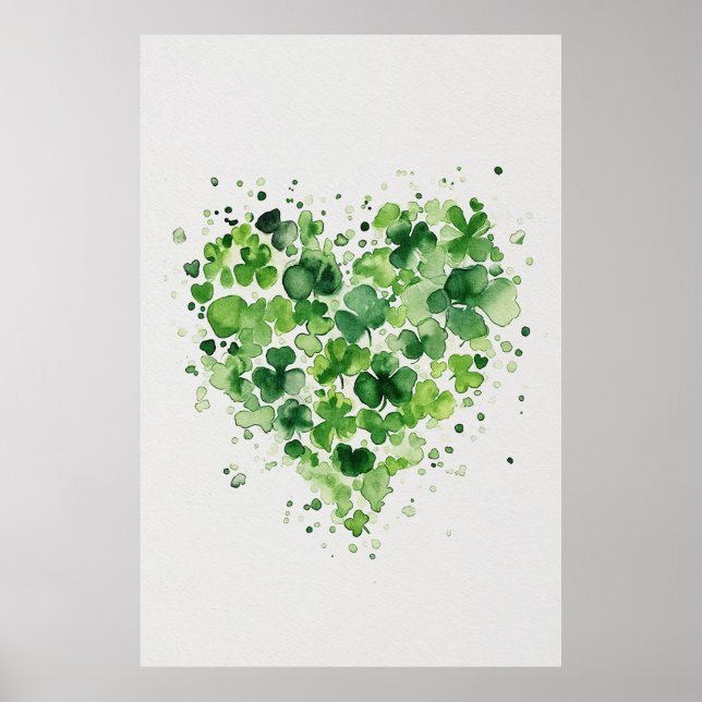 Shamrock Heart Watercolor Painting Poster (Front)