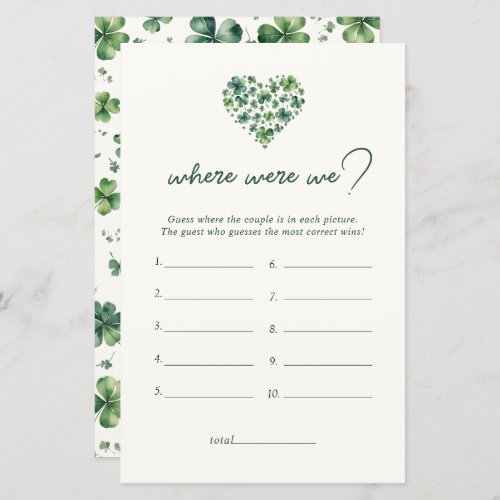 Shamrock Heart Where Were We Bridal Shower Game