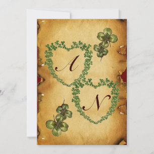 SHAMROCK HEARTS MONOGRAM PARCHMENT felt Announcement