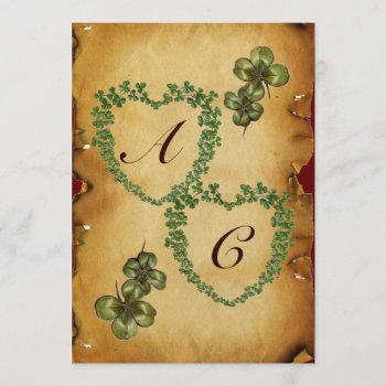 Shamrock Hearts Monogram Parchment Ice Announcement by AiLartworks at Zazzle