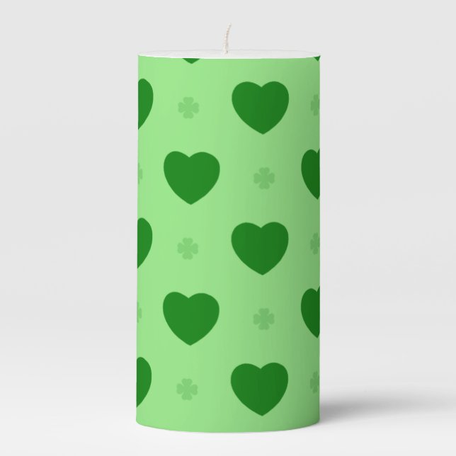 Shamrock Hearts Pillar Candle (Front)