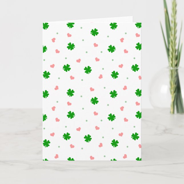 Shamrock Hearts Polka Dots Blank Note Card (Front)