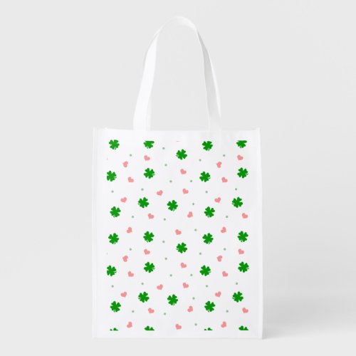 Shamrock Hearts Reusable Grocery Tote Bag