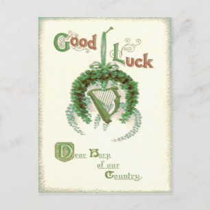 Shamrock Horseshoe Harp of Erin Postcard