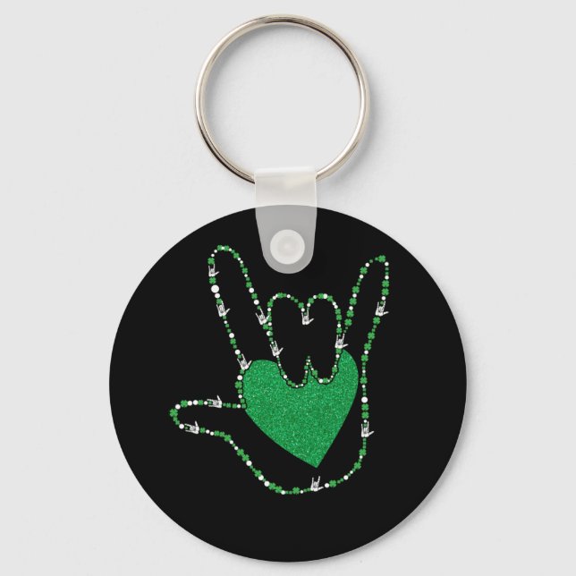 Shamrock I Love You Hands Sign Language ASL Keychain (Front)