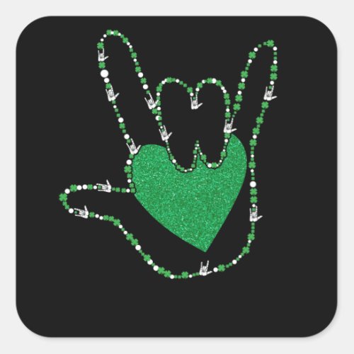 Shamrock I Love You Hands Sign Language ASL Square Sticker