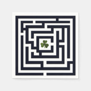 Shamrock in Black Labyrinth Challenge Paper Napkins