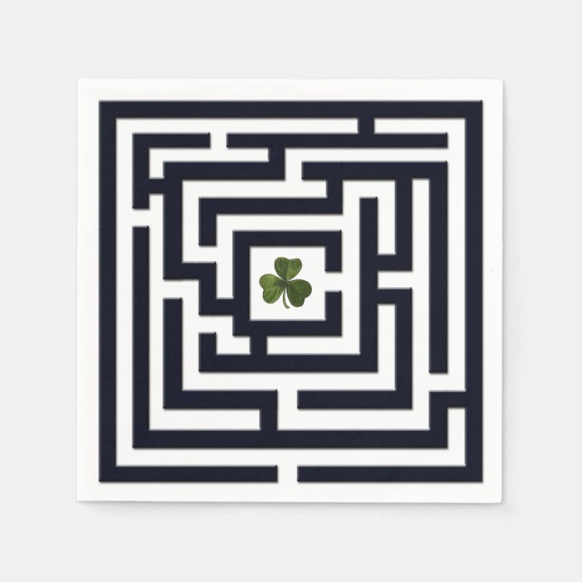 Shamrock in Black Labyrinth Challenge Paper Napkins (Front)