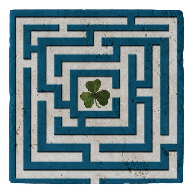 Shamrock in Blue Labyrinth Challenge Trivet (Front)