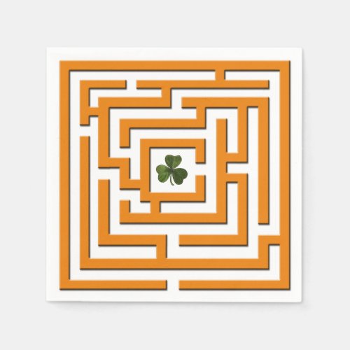 Shamrock in Orange Labyrinth Challenge Paper Napkins