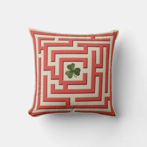 Shamrock in Red Labyrinth Challenge 2 in 1 Throw Pillow