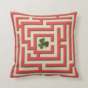 Shamrock in Red Labyrinth Challenge 2 in 1 Throw Pillow