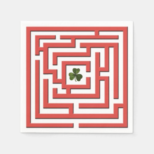 Shamrock in Red Labyrinth Challenge Paper Napkins