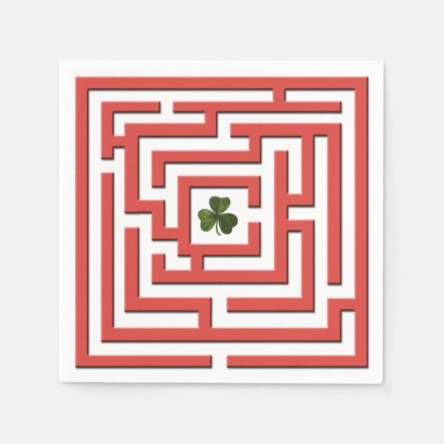 Shamrock in Red Labyrinth Challenge Paper Napkins (Front)