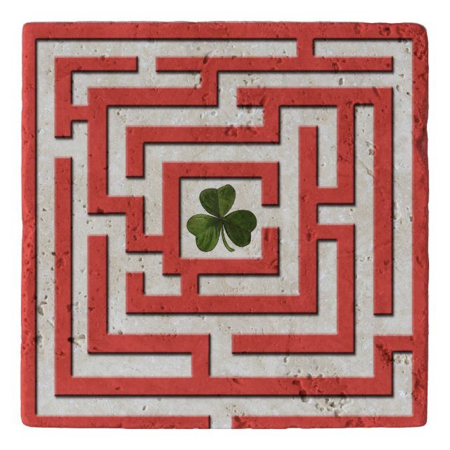 Shamrock in Red Labyrinth Challenge Trivet (Front)