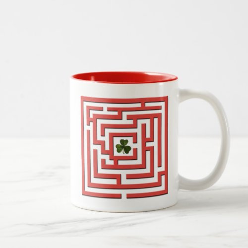 Shamrock in Red Labyrinth Challenge Two_Tone Coffee Mug