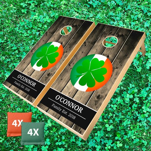 Shamrock Ireland  Irish Flag rustic  Family fun Cornhole Set