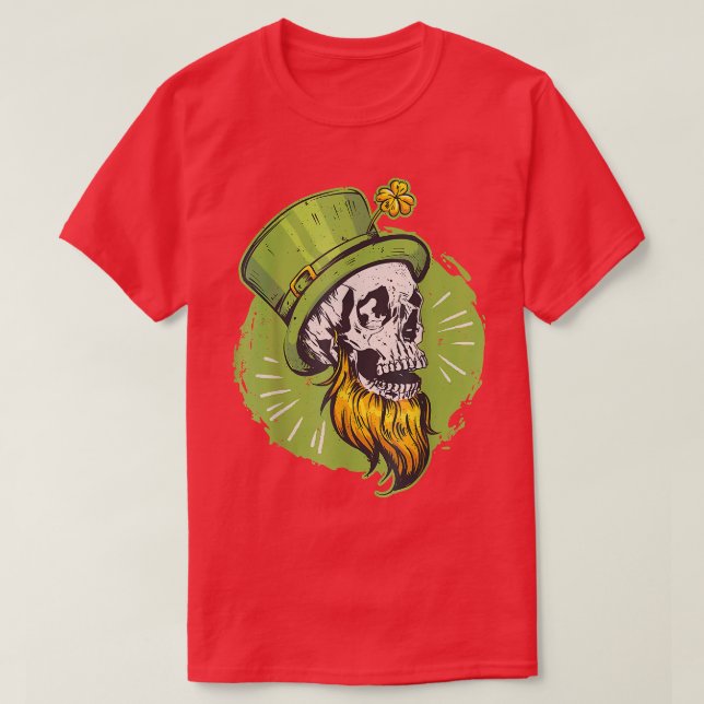 Shamrock Irish Bearded Skull Leprechaun St Patrick T-Shirt (Design Front)