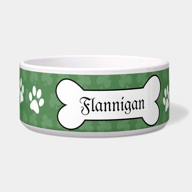 Shamrock Irish Clover Customized Pet Dog Food Bowl (Front)