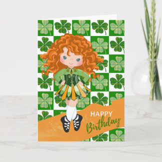 Shamrock Irish Dance Redhead Girl Birthday Card