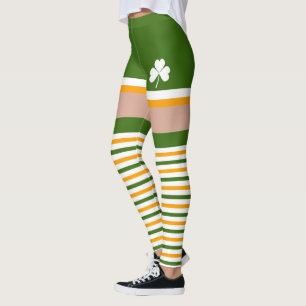 Shamrock Irish Green White Orange St Patricks Day Leggings
