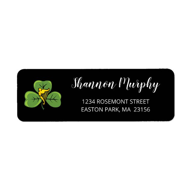 Shamrock Irish Harp Elegant Calligraphy Script Label (Front)