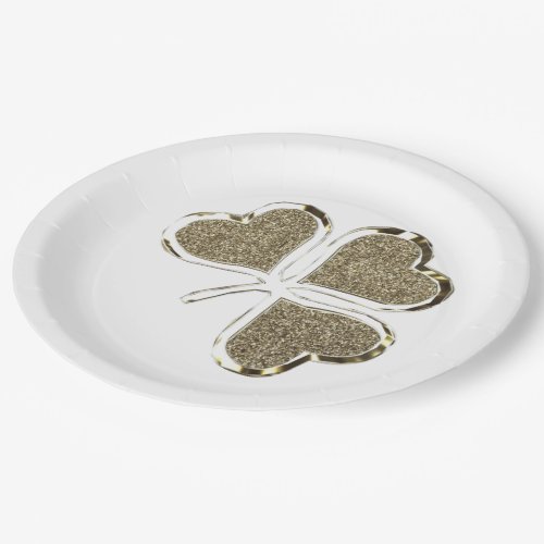 Shamrock Irish Symbol Clover Ireland Gold Elegant Paper Plates