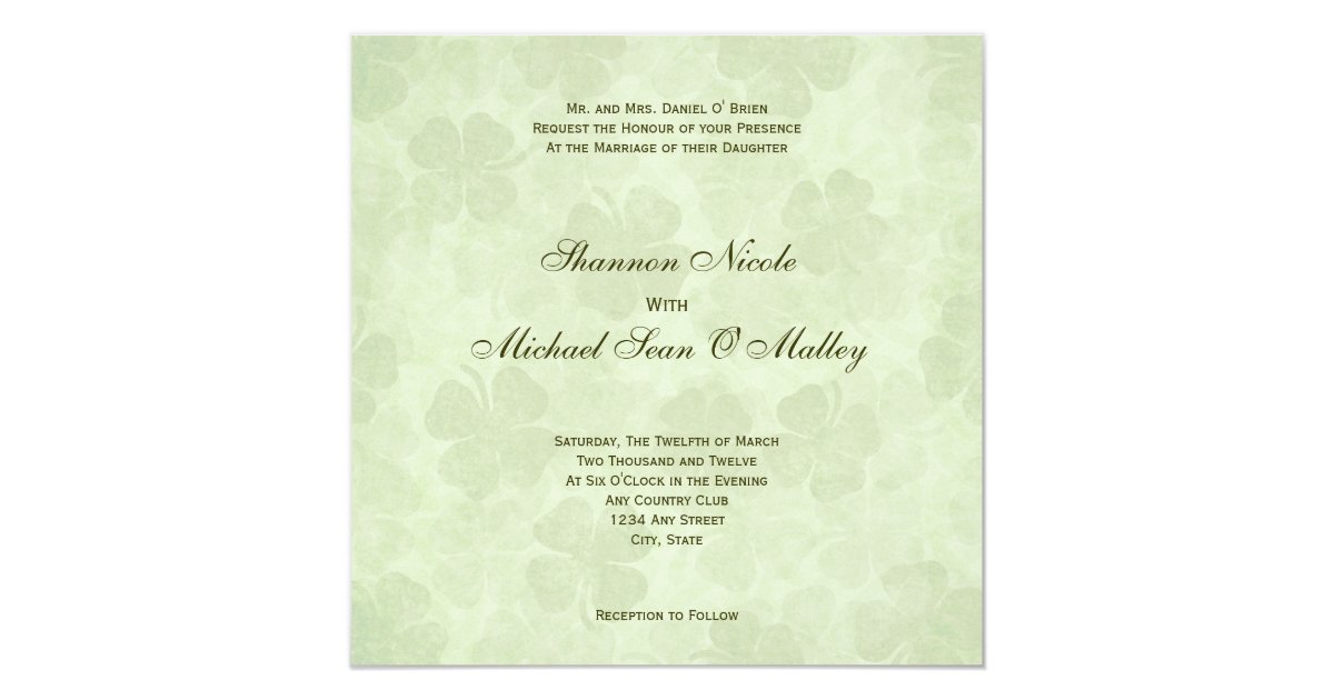 Shamrock Irish Wedding Invitation | Zazzle