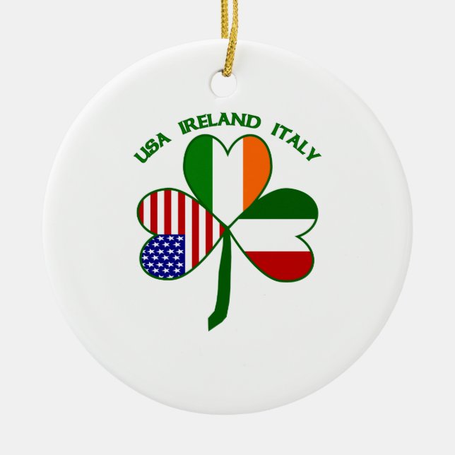 Shamrock Italy USA Irish Ceramic Ornament (Front)