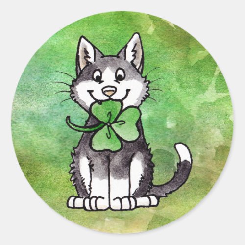 Shamrock Kitty Classic Round Sticker