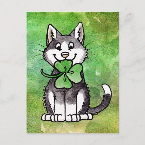Shamrock Kitty Postcard
